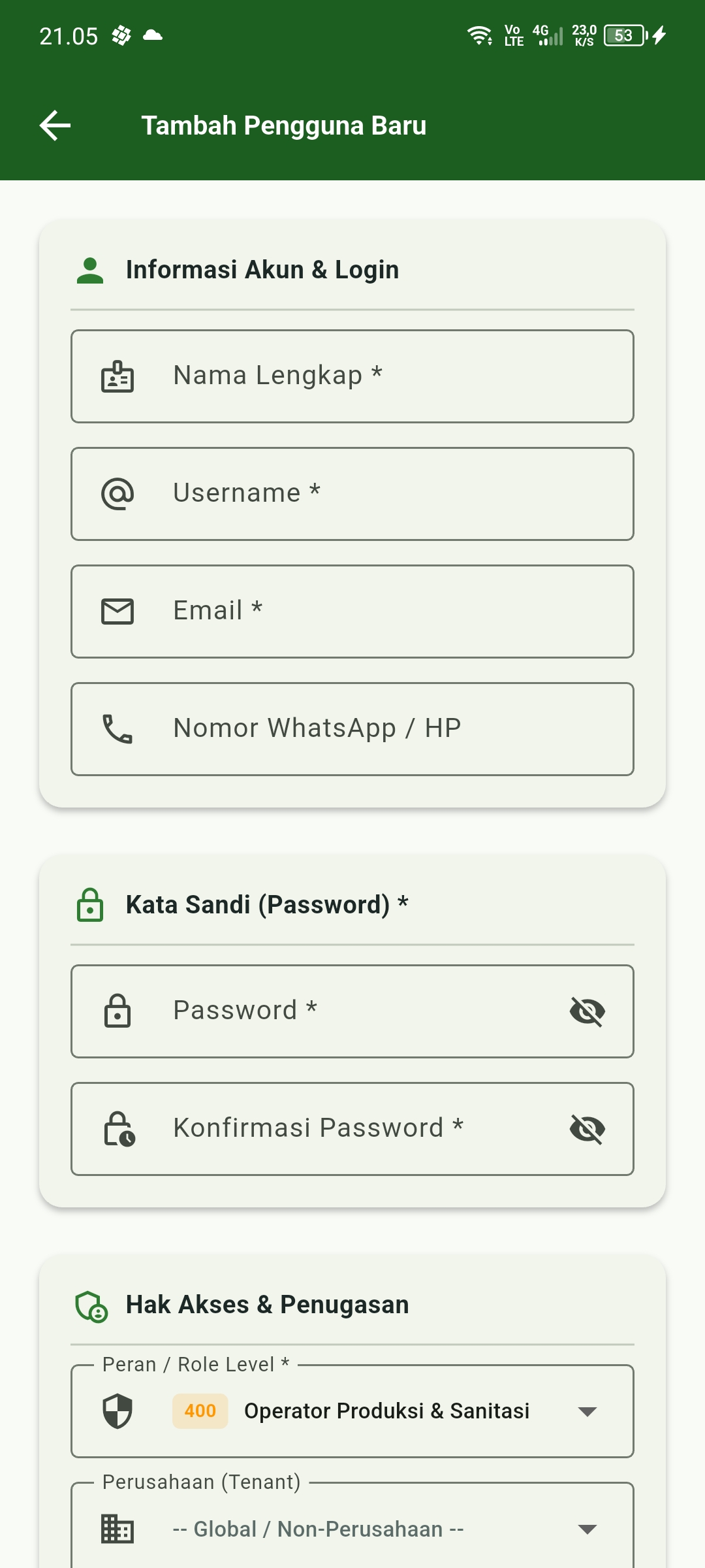 Formulir Tambah Pengguna